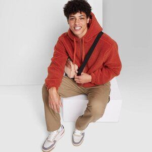 Men's Regular Fit Hooded Zip-up Sweatshirt - Original Use™ Orange, Large‎
